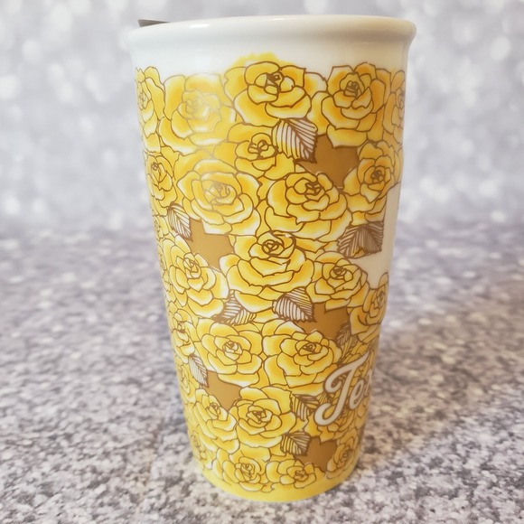 Starbucks Yellow Rose Of Texas Travel 10 Oz Tumbler Ceramic With Lid 2016 - Picture 4 of 11